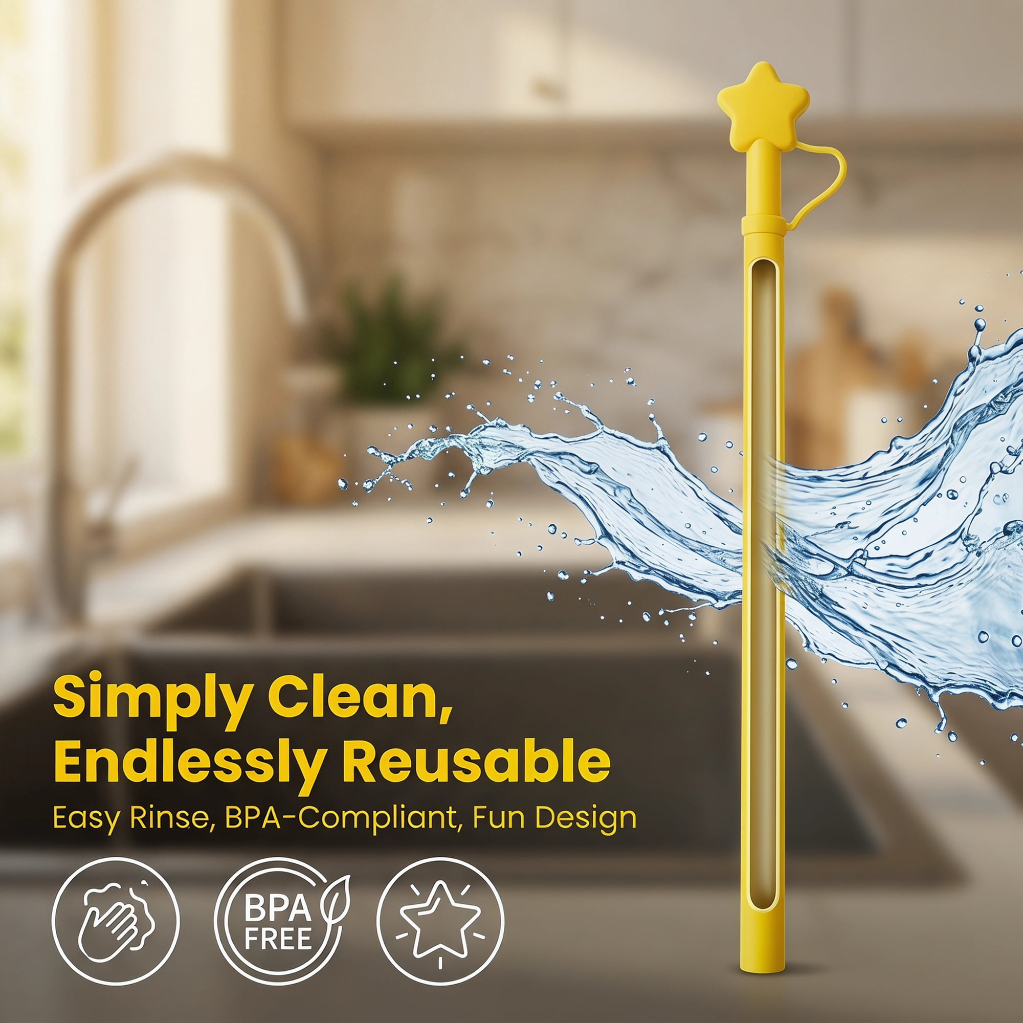 Unique Bargains 6Pcs Reusable Silicone Straws Drinking Straws Yellow