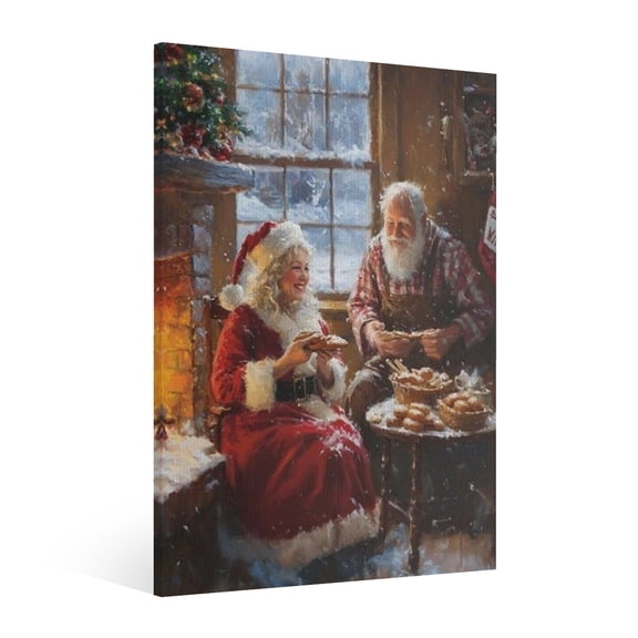 Vintage Christmas Santa Claus and Mrs. Christmas Wall Art Paint - Retro Xmas Festive Winter Holiday Christmas Wall Decor Canvas for Living Room Kitchen Bathroom Home Bedroom Decor Framed