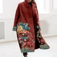 thumbnail image 5 of Tiqkatyck Womens Winter Coats Clearance Women's Winter Coat Long Overcoat Floral Print Trench Coat Thermal Warm Heated Coat Double Breasted Lapel Windproof Oversized Street Jacket for Women Red, 5 of 7