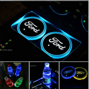 2Pcs LED Cup Holder Lights for Ford, Car Logo Coaster with 7 Colors Changing USB Charging Mat, Luminescent Cup Pad Interior Atmosphere Lamp Decoration Light