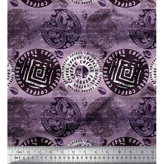 Soimoi polyester Crepe Fabric Text,Floral & Greek Key Block Print Fabric by Yard 42 Inch Wide