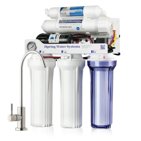 iSpring RCC1DP Tankless RO/DI System with Pump, 5 Stage De-ionization Reverse Osmosis Water Filter System, High Performing 150 GPD Tankless RO Water System for Aquarium with DI Water Filter & Pump
