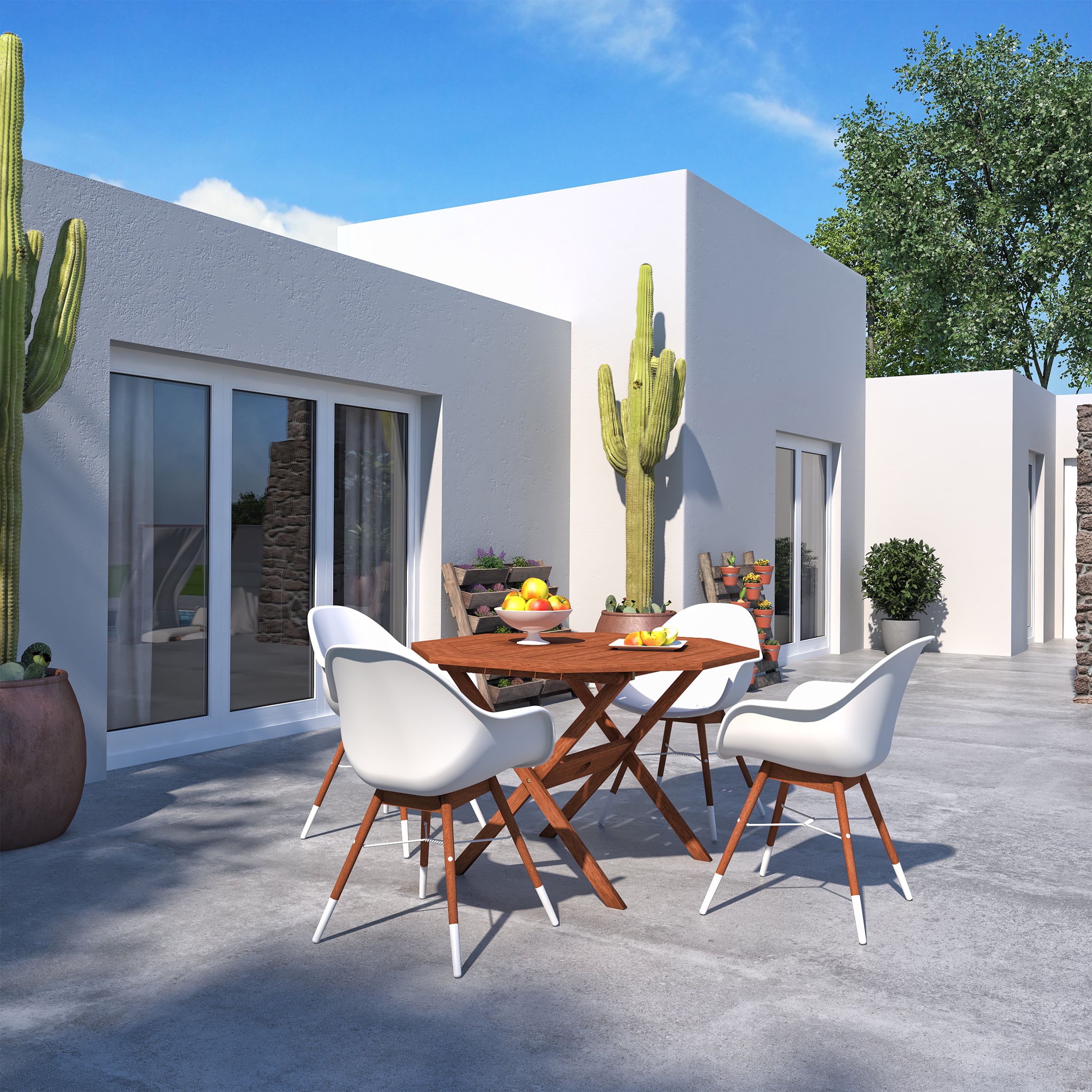 Amazonia Bremen 5-Piece Patio Octogonal Table Set, Eucalyptus Wood, Ideal for Outdoors and Indoors