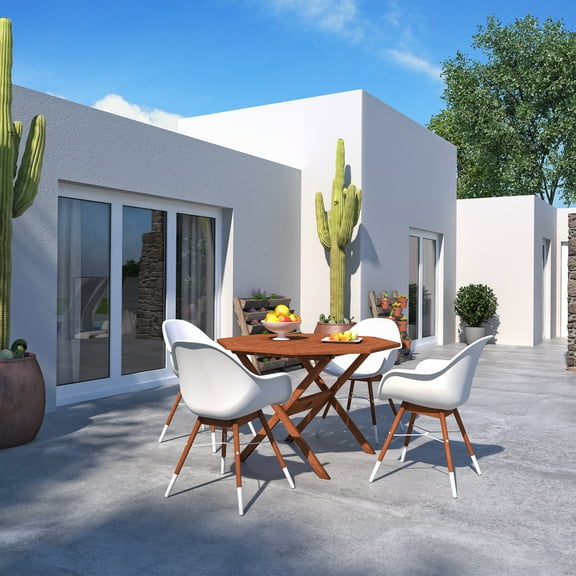 Amazonia Shelburne 5 Pieces Eucalyptus Wood Outdoor Dining Set, Ideal for Patio, Seating Capacity: 4