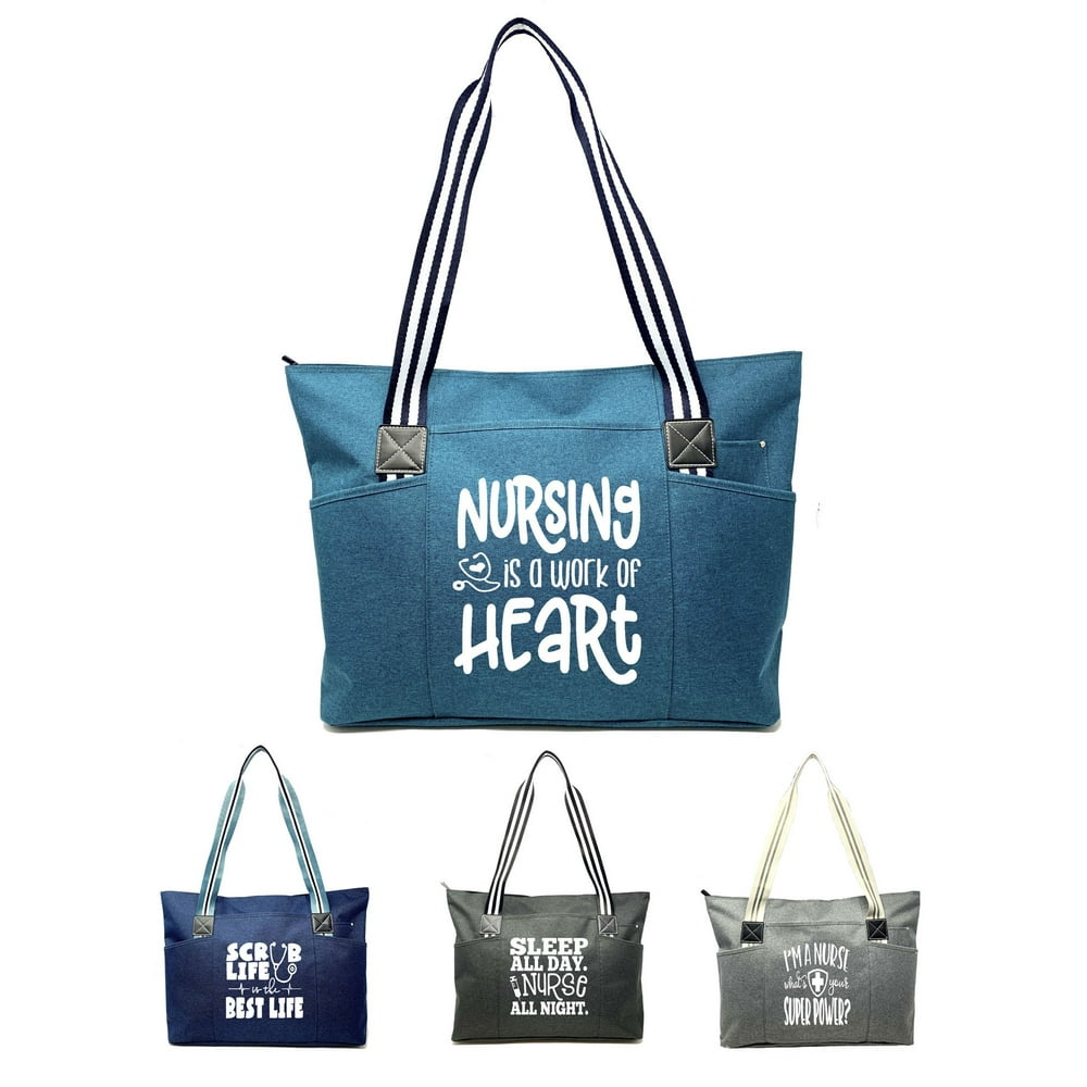 Nursing is a Work of Heart Large Zippered Tote Bag with Side Pockets for Nurses, RN, Medical Nursing is a Work of Heart Large Zippered Tote Bag with Side Pockets for Nurses, RN, Medical