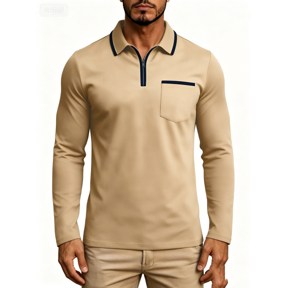 Busydd Quarter Zip Pullover Men Casual Solid Color Long Sleeve Shirts Trendy Comfortable Lapel Shirts for Men with Chest Pocket M