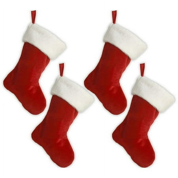 Black Duck Brand Set of 4-18" Red Velvet Stocking W/White Plush Cuff & Hanging Tag