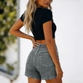 thumbnail image 4 of Fesfesfes Women's Casual Denim Shorts Mid Waist Stretch Multiple Pockets Summer Basic Jeans Shorts Rolled Hem Loose Fit Everyday Bottoms, 4 of 9