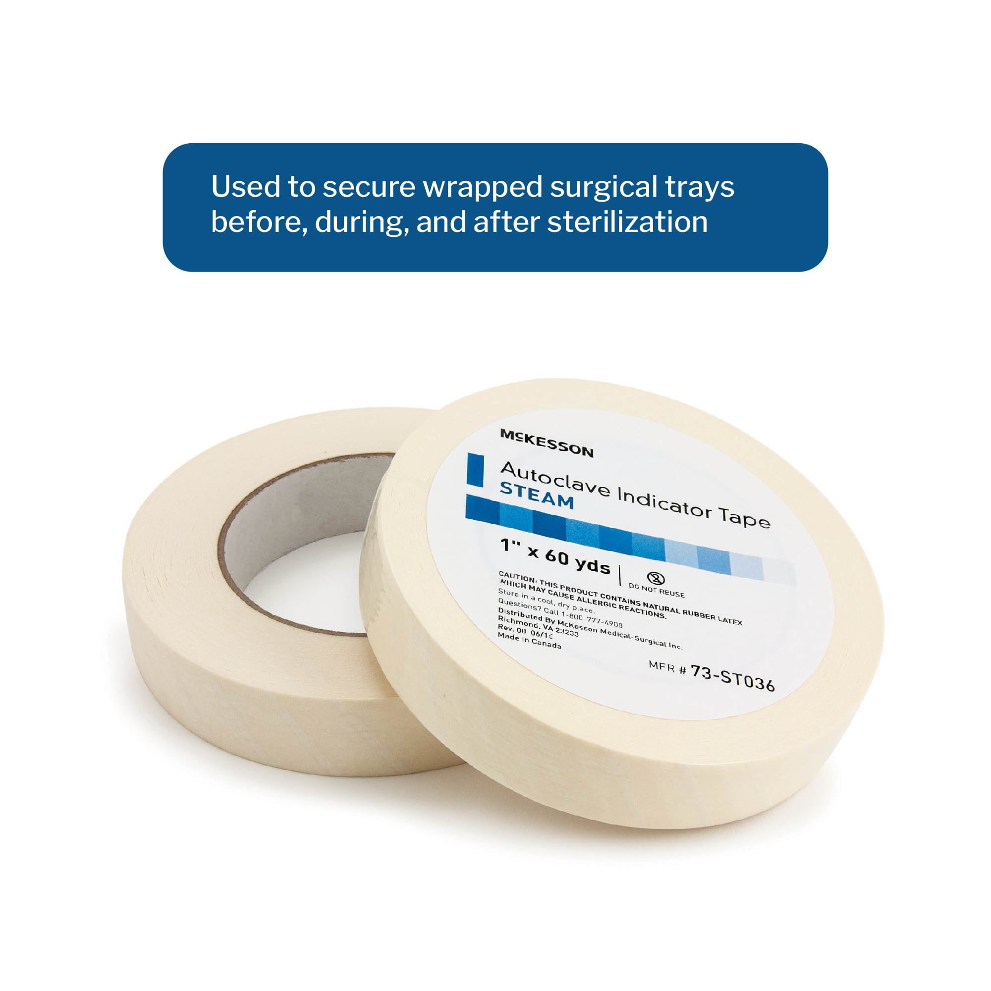 McKesson Autoclave Indicator Tape, Natural, Steam, 1 in x 60 yd, 18 Count