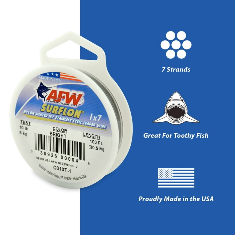 AFW C030T-0 Surflon Nylon Coated 1x7 Stainless Leader Wire Fishing Line 30  lb Test 