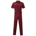 thumbnail image 6 of Men's Stand Collar Single Breasted Jumpsuit, Belted Utility Boilersuit Workwear, Uniform For Industrial and Work Duty,Wine,3XL, 6 of 6