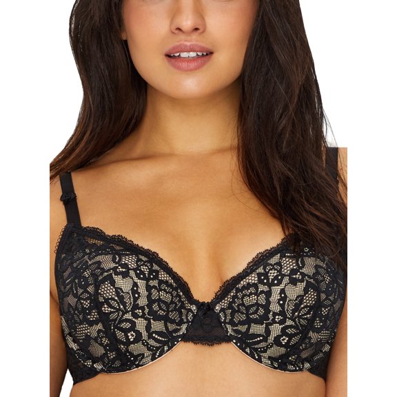 Women's Maidenform DM9601 Modern Beauty Lightly Lined Underwire Demi Bra (Black/Body Beige 32A)