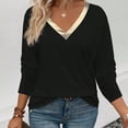 thumbnail image 5 of Tops for Women Long Sleeve Fall Winter Classic Solid Color Gold V-neck Pullover T-shirt Black M, 5 of 5
