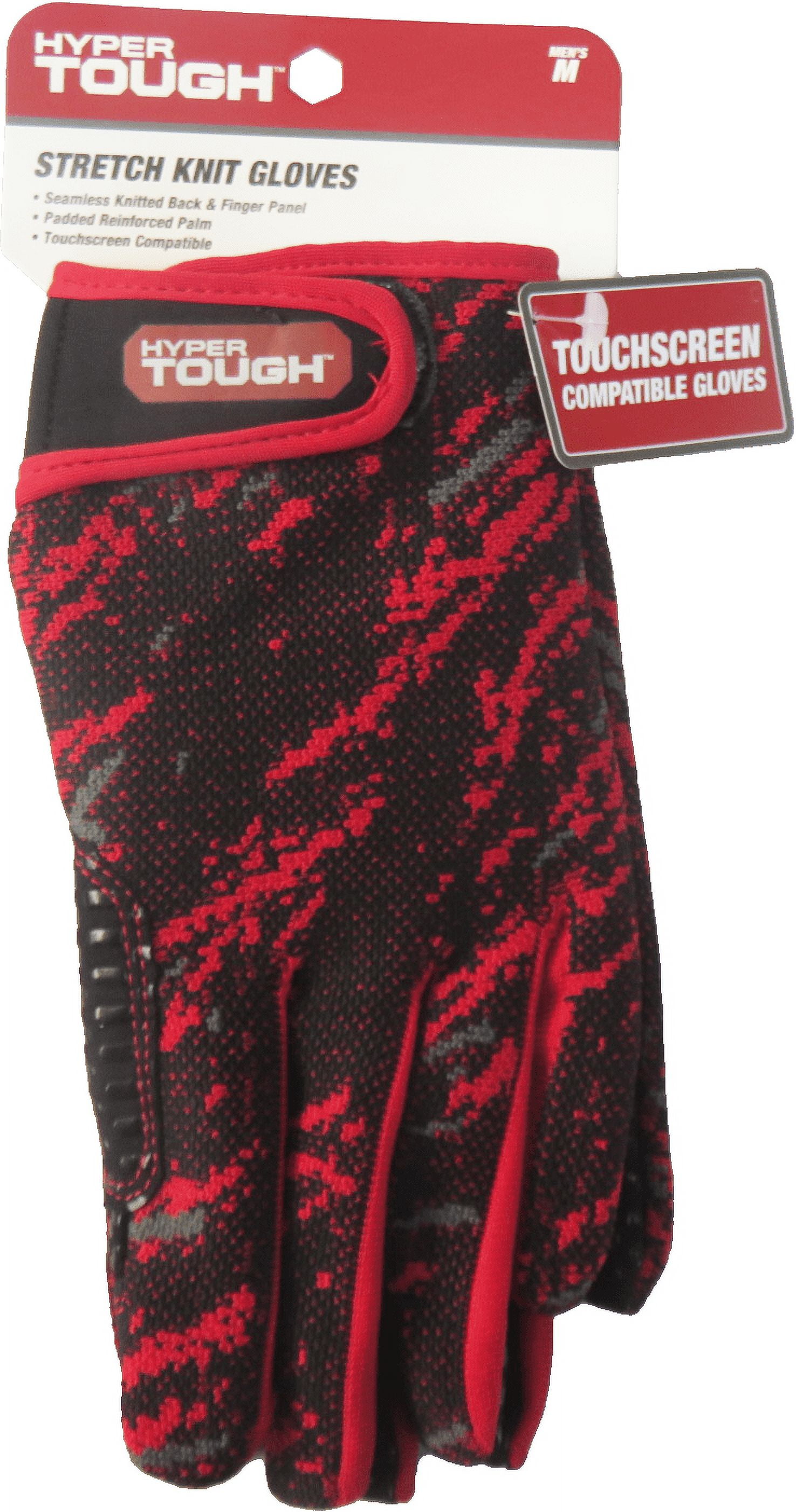 Hyper Tough Stretch Knit Work Glove with Non Slip Silicone Prints, Black Color, Men's Medium