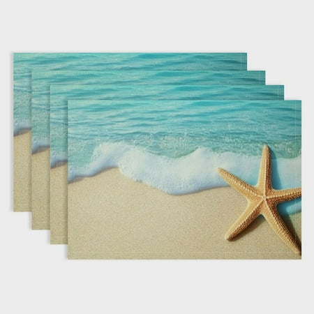 

Pratyus Starfish Beach Ocean Linen Party Table Placemats Set of 4 Ideal for Birthday Parties Christmas Restaurants and Buffets Home Decoration 18x12in