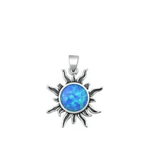 Unique Blue Simulated Opal Oxidized Sun Pendant Sterling Silver Celestrial Charm 925 New Jewelry Female