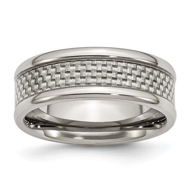 Titanium Polished with Grey Carbon Fiber Inlay 8mm Band Ring 9 Size