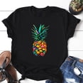 thumbnail image 2 of Gibobby Casual Playera de Manga Corta para Mujer Mujeres Casual Piña Impresión Mangas Cuello Redondo Camiseta Suelta Blusa Tops(Negro,M), 2 of 4