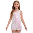 thumbnail image 1 of Jowowha Girls One Shoulder Short Jumpsuits Sleeveless Sparkly Sequins Pageant Prom Party Dance Rompers Pink 8, 1 of 7