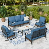 Sophia & William 7 Seat Patio Conversation Set,Outdoor Furniture Set with Rocking Chairs & Loveseat, Pacific Blue