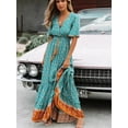thumbnail image 4 of Vintage Fashion Women Flower Print V-neck Rayon Beach Bohemian Maxi Dress Ladies V Neck Tassel Summer Boho Dresses Robe, 4 of 5