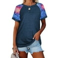 thumbnail image 2 of Pompotops Hauts pour Femmes Sexy Col Rond Imprimé Patchwork T-Shirt Blouse à Manches Courtes, 2 of 8