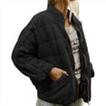 thumbnail image 2 of Chaquetas Acolchadas para Mujer, Informales, de Cuello Alto, Larga, Abrigos de Invierno Extragrandes con Cremallera Negro L, 2 of 7