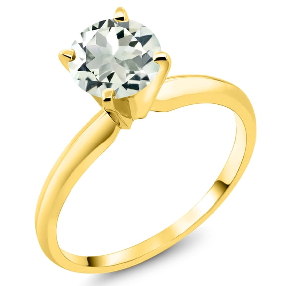 Gem Stone King 14K Yellow Gold Green Prasiolite Solitaire Engagement 4-Prong Ring for Women | 0.80 Cttw | Round 6MM | Gemstone Birthstone (Size 5)