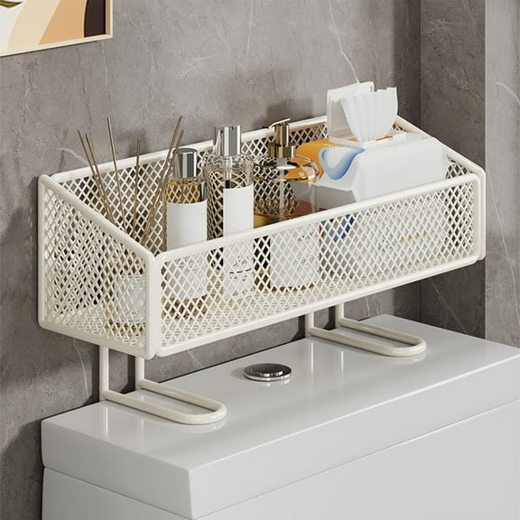 No-Drill Over-The-Toilet Shelf | Iron Bathroom Storage Rack | Open Mesh Design for Air Circulation | White or Black | Space-Saving Toilet Organizer
