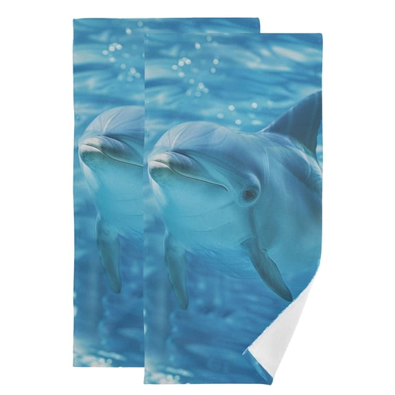Dolphins in Water Hand Towel Absorbent Bath Towels for Bathroom Sports Gym 28" x 14" Set of 2