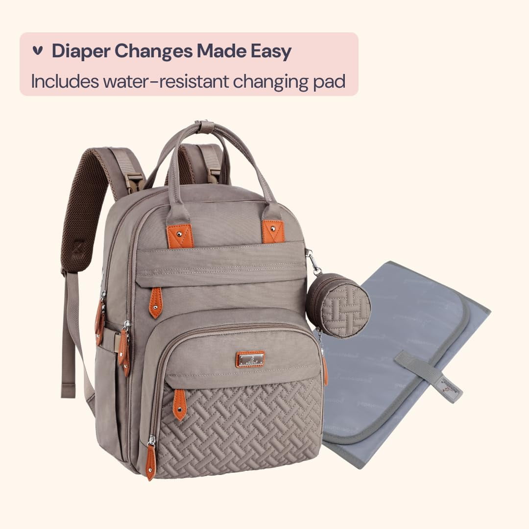 BabbleRoo Diaper Bag Backpack with Changing Pad & Stroller Straps, Khaki, 1 pc