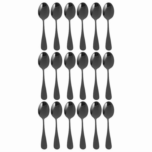 Cucharadas Negras Cucharadas, Mini Cucharas para Pastel de Acero Inoxidable, Cucharadas para Helado, Cucharaditas Pequeñas para Postre, Juego de 18 (Cucharas de Café Negro)