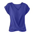 thumbnail image 4 of Blue Tshirts for Women Solid Color V Neck T Shirt Elegant Short Sleeved Top for Spring and Summer Women's Clothing Womens Shirts, 4 of 4