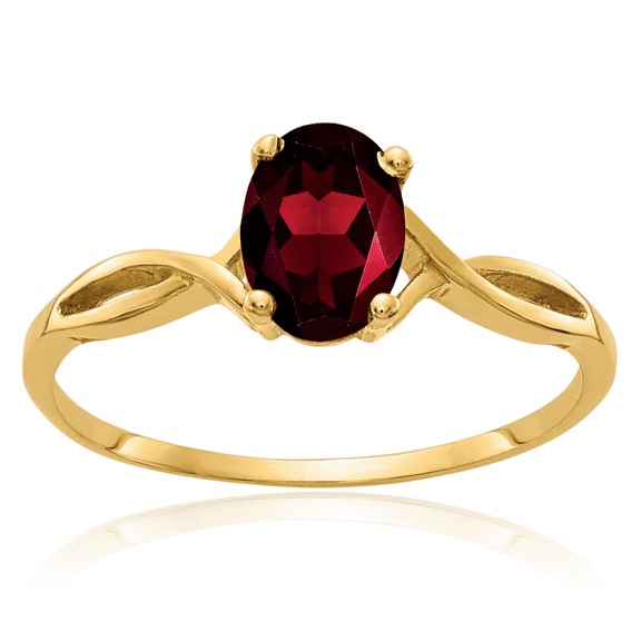 14K Solid Yellow Gold Oval Red Garnet Solitaire Ring Gemstone Band January Birthstone Jewelry