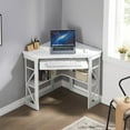 thumbnail image 3 of VECELO Corner Computer Desk with Keyboard Tray and Storage Shelf, Home Office Study Workstation Table , White, 3 of 7