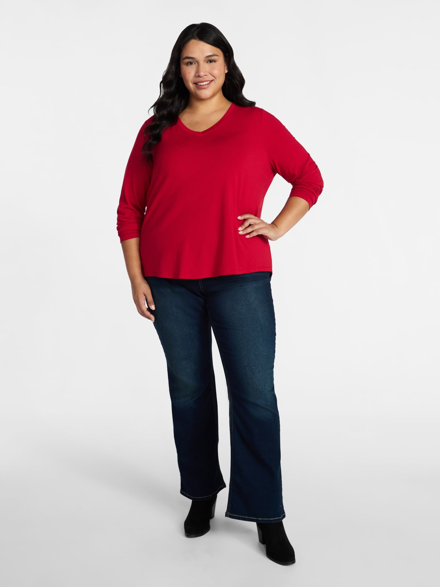 Terra & Sky Women's Plus Size Long Sleeve V-Neck Tee, Sizes 0X-5X