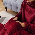 thumbnail image 4 of Manta de TV con mangas y pies - Manta extragrande y suave con mangas y bolsillo para los pies, manta para vestir a adultos, manta roja de cuerpo entero con brazos como regalo para mujeres y, 4 of 6