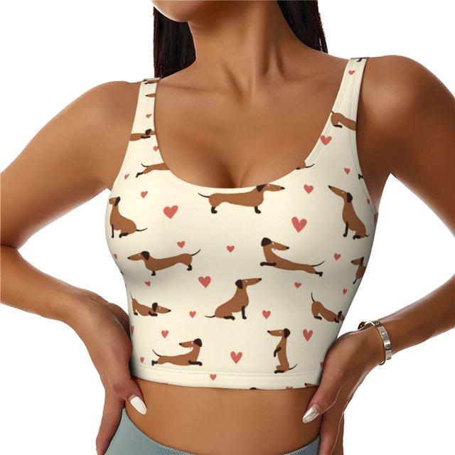 Balery Heart Dachshund Sujetadores deportivos con espalda cruzada para mujer, acolchados, sin costuras, de alto impacto, ideales para yoga, gimnasio, entrenamiento y fitness.-Small