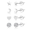 thumbnail image 2 of Lancharmed Silver Plated Stud Earrings,Stud 4 Pairs Moon Zircon Round Ball Love Pentagrams Earring Gifts for Women Under 10 Dollars, 2 of 8