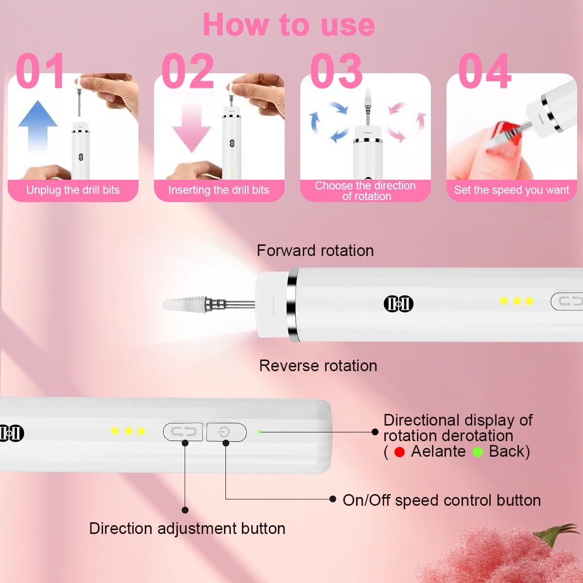 CIICII Electric Nail Drill, Eectric nail file,rofessional Nail Drill Kit for Men Women Home Salon-White