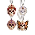 thumbnail image 2 of 4 Pcs Day of the Dead Sugar Skull Hanging Ornaments 3.15 Inch Acrylic Decoration with Bead Chains Halloween and Dia de los Muertos Decor for Door and Tree, 2 of 6
