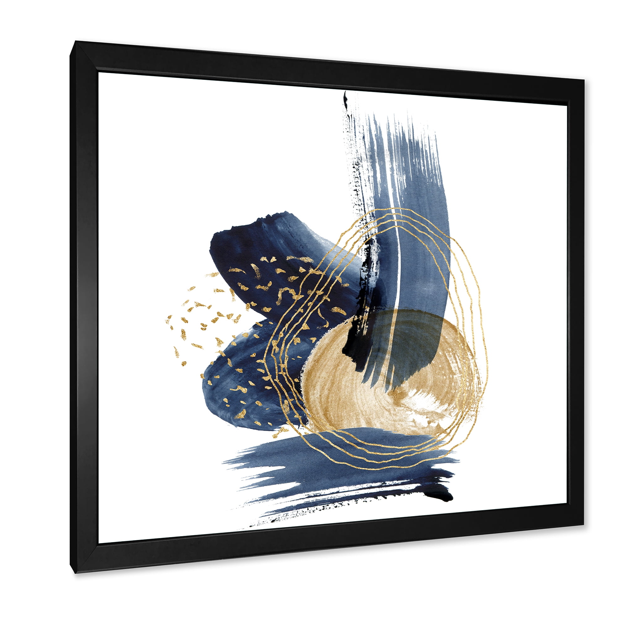 Designart 'Gold Strokes and Landscape of Dark Blue Mountains II' Modern Framed Art Print