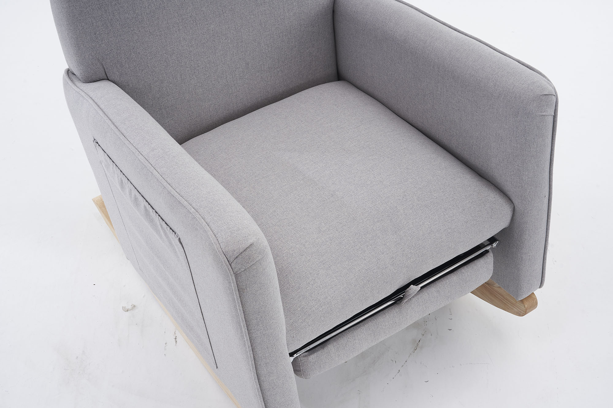 Cotton Linen Rocking Chair Adjustable Footrest, Wooden Legs 300 LBS Capacity Easy Assembly Living Room or Bedroom Furniture