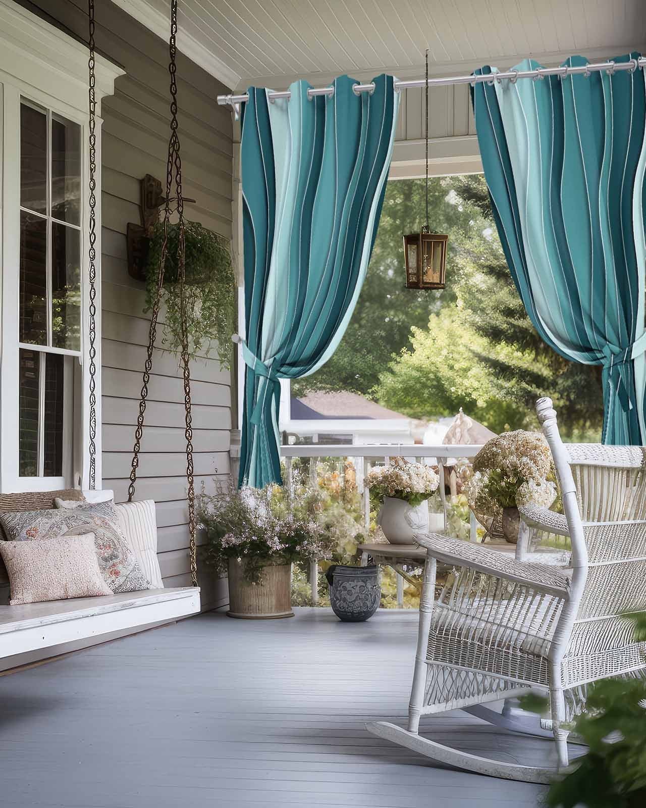 nqOlkjepod Outdoor Curtains for Patio Waterproof, Turquoise Ombre Outdoor Privacy Panels Grommet, Abstract Art Moire Ocean Waves Blackout Outside Curtains for Porch/Cabana/Pergola 54"x95", 2 Panels
