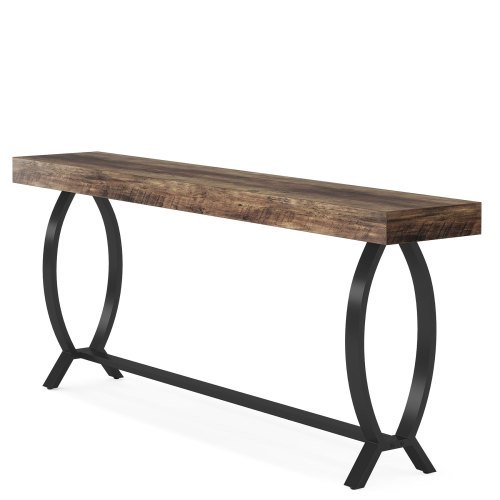 70.87" Farmhouse Console Table with Fish Tail Legs - Extra Long Sofa Table Behind Couch, Narrow Vintage Entryway Table for Hallway & Living Room, Distressed Tobacco Brown
