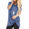 thumbnail image 1 of Women Round Neck Short Sleeve Twist Front Solid Color Top, 1 of 4