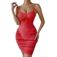 thumbnail image 4 of VISgogo Vestido de patchwork transparente para mujer, con aros, sin mangas, de color sólido, con correa de espagueti, de una pieza VISgogo moda, 4 of 9