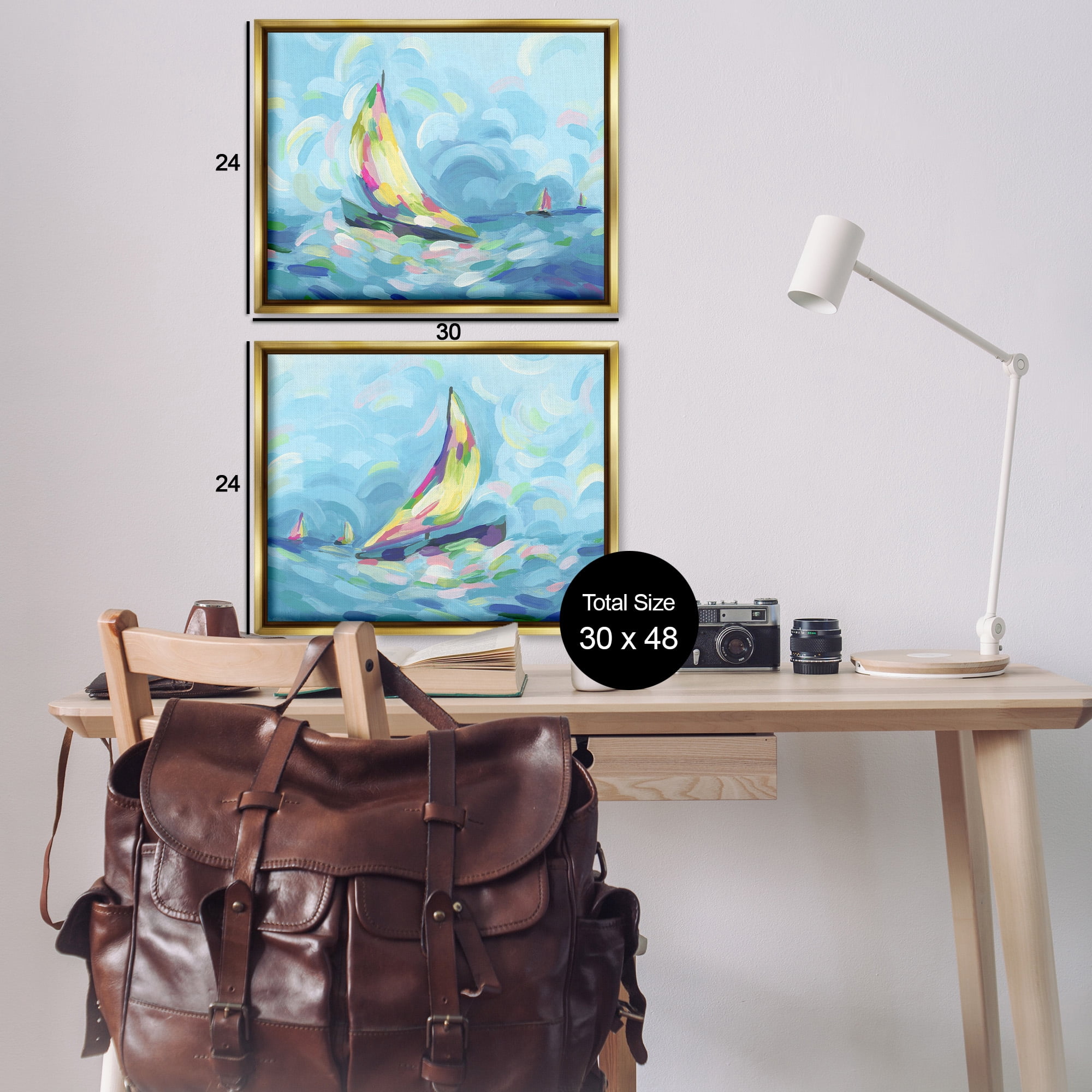 Stupell Industries Brushed Maritime Sailboats Transportation Painting Gold Floater Framed Canvas Art Print Wall Art, 31 x 25, Set of 2