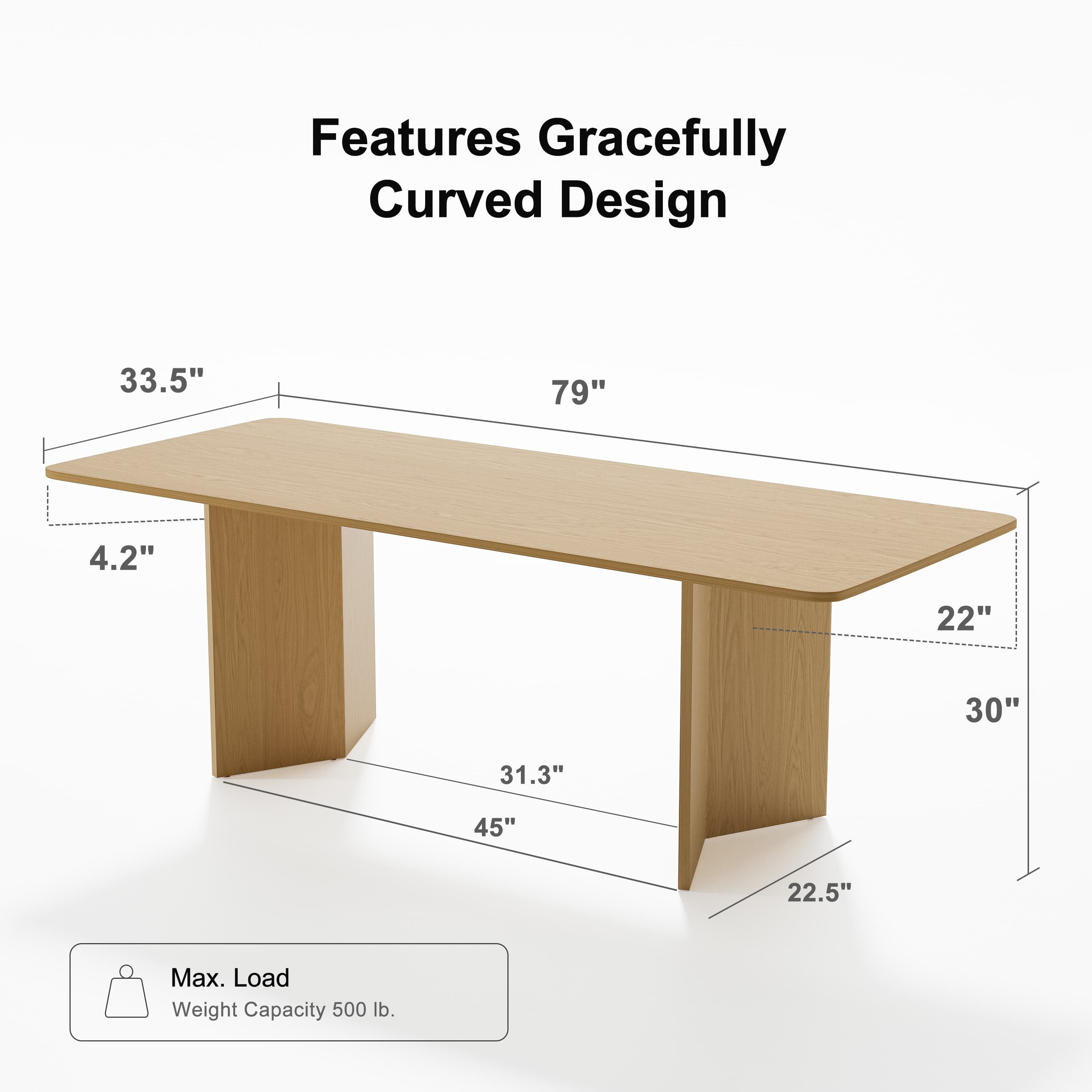 MAYEERTY 79"×33.5"×30" Natural Wood Square Dining Table - V-Shaped Legs, Compact for Apartments