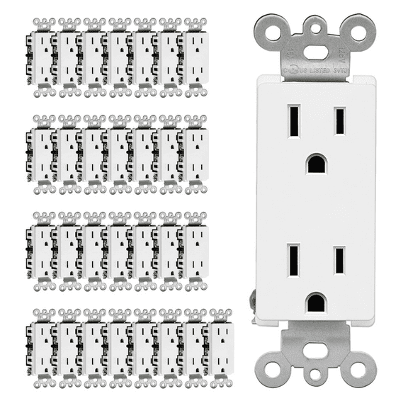 30Pack White TR Decora Duplex Outlet Receptacle 15 Amp 125 Volt Tamper Resistant